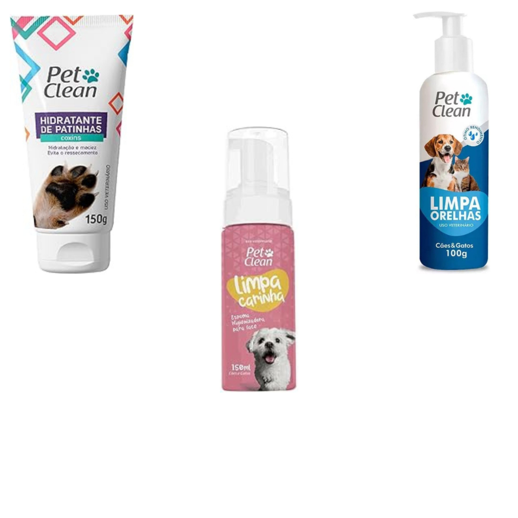 kit Limpador de orelhas 100ml + Limpa Carinha 150ml + Hidratante de Patinha150ml