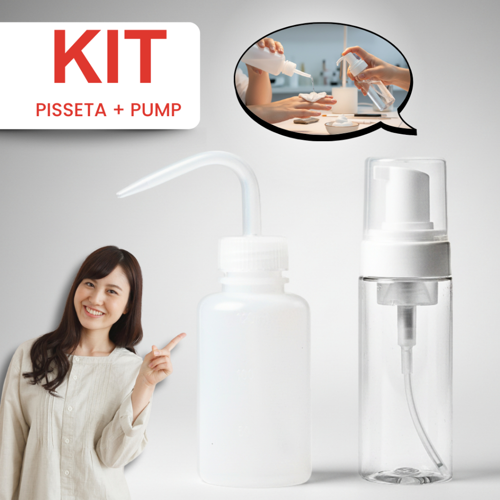 Kit Frasco Pisseta 150ml + Frasco Pump Espumador 100ml – Higienização e Estética Profissional