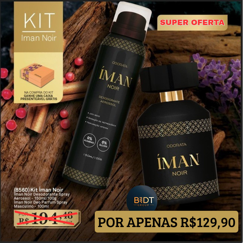 Kit Iman Noir Fragrância de alta fixação luxuoso ocasiões noturnas. Perfume 100ml Desodorante 150ml