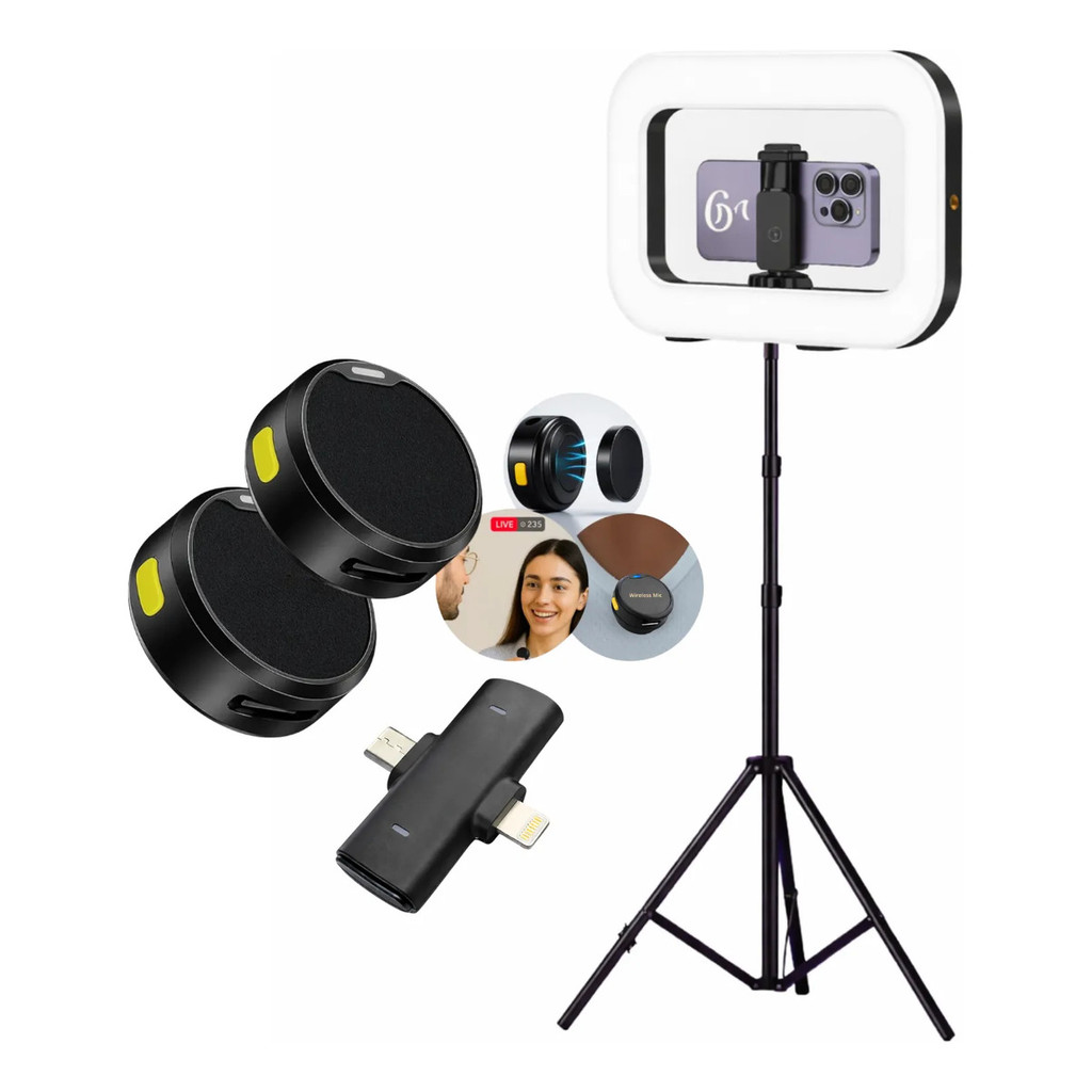 Ringh Light Softbox Difusor Luz Led 20w + Microfone Lapela Botão + Tripé 1.80 Metro