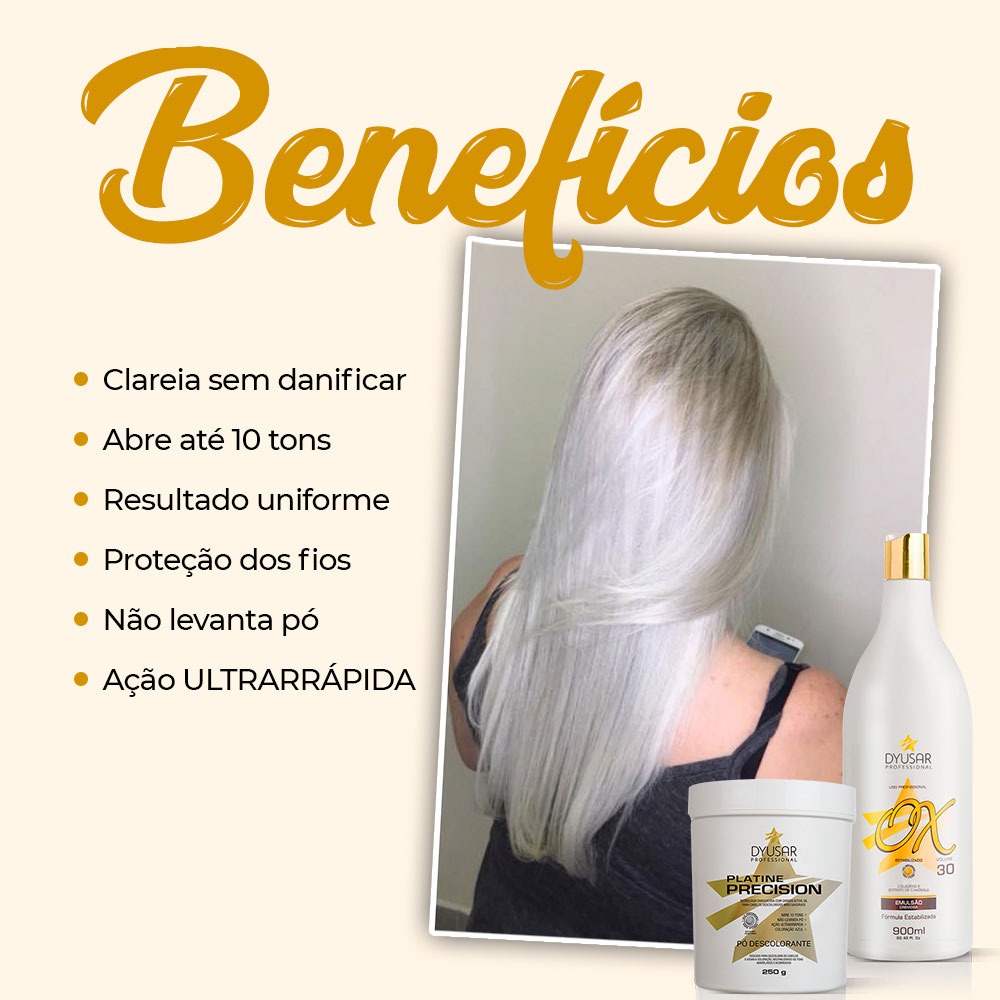 kit Pó Descolorante Platinado Profissional Platine P. Blue 250g e Ox 40 vol.
