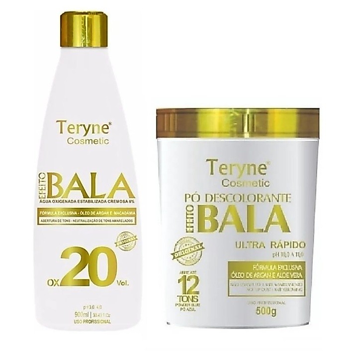 kit pó bala original azul profissional + ox de 20 volume Teryne