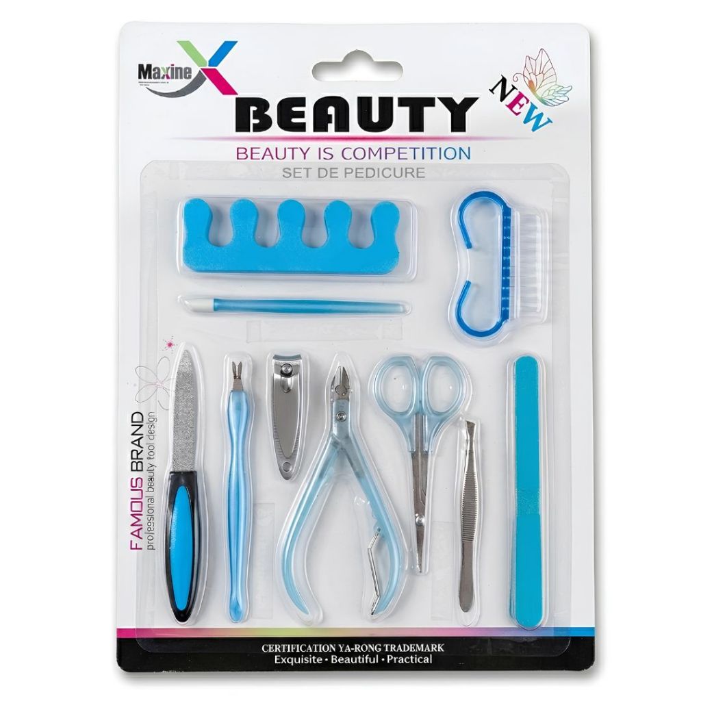 Kit Manicure e Pedicure Profissional 10 Peças para Unhas Cutículas Pés Calos e Spa em Casa Azul