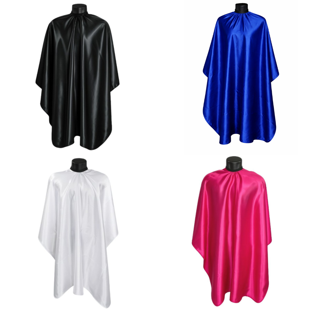 KIT - 4 Capa Adulto em Cetim - Azul royal, Pink, Preta e Branca - Barbeiro Profissional