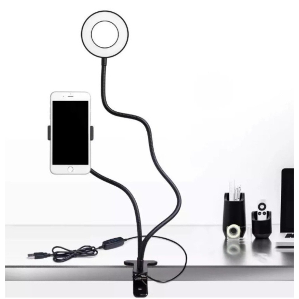 Luminária Ring Light Com Suporte Para Celular De Mesa 2 em 1