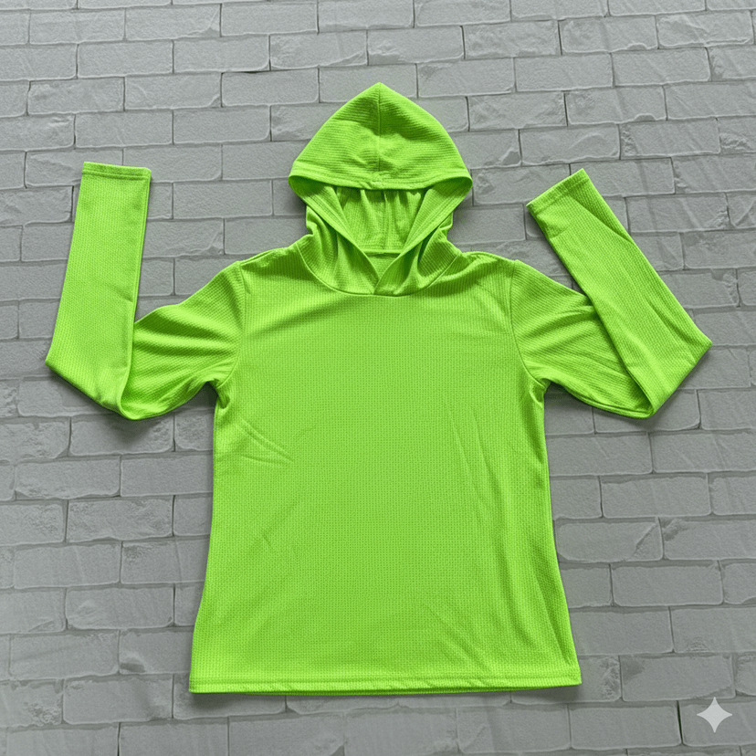 blusa feminina manga longa com touca dry fit verde neon m, blusa de inverno para treinar m  - nova - 96% poliéster