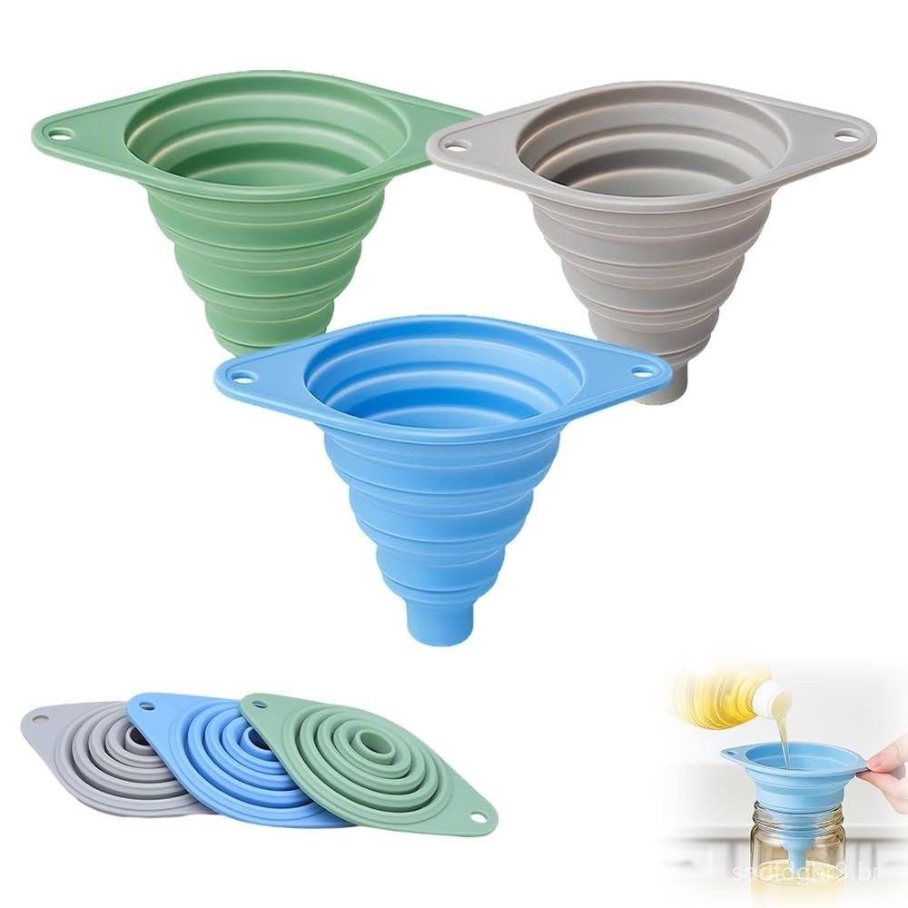 Conjunto de 3 Funis de Cozinha, Funis Colapsáveis para Encher Garrafas de Água e Todas as Garrafas | Qualidade Alimentar