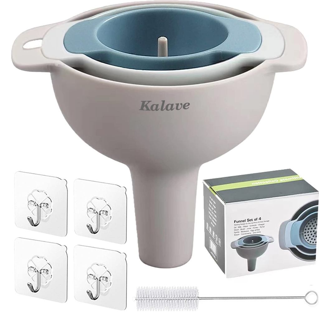 Conjunto de 4 funis para encher garrafas, funis de cozinha de qualidade alimentar sem BPA com filtro removível para uso