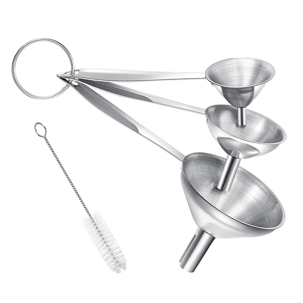 Funis pequenos para encher garrafas, conjunto de 3 funis de aço inoxidável para uso na cozinha, funis de metal de qualid