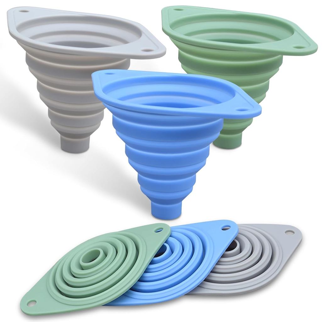 Conjunto de 3 Funis de Cozinha, Funis para Encher Garrafas, Funil de Silicone Dobrável, Pequenos Funis para Encher Garra