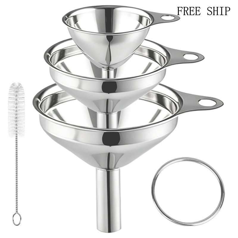 Funis para Uso na Cozinha para Encher Garrafas, Conjunto de 3 Funis de Aço Inoxidável |   Funil de Grau Alimentício de T