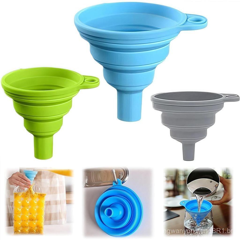 Conjunto de 3 Funis de Cozinha, Funis Atualizados 2026 para Uso na Cozinha, para Encher Garrafas, Funis Colapsáveis de S