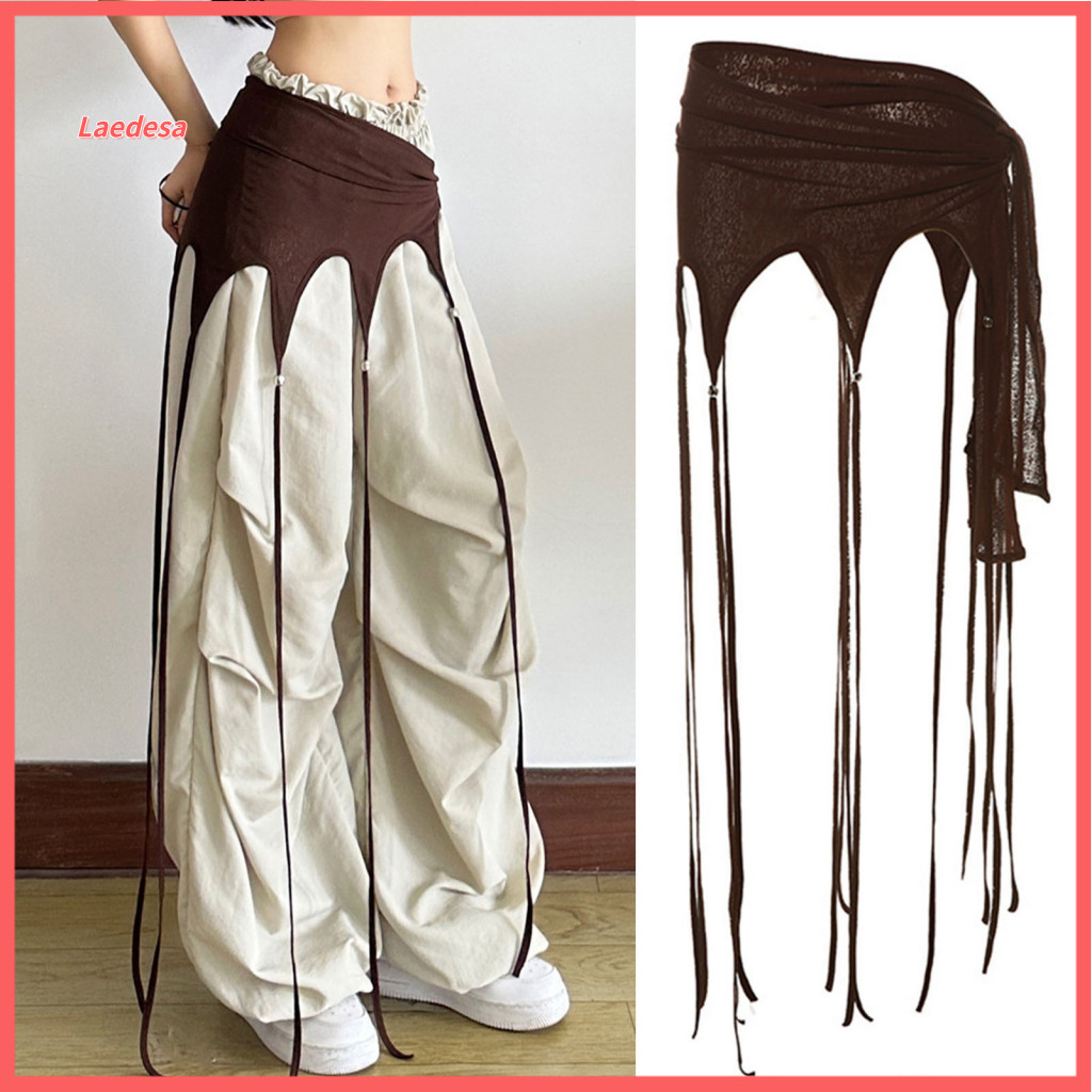 Long Tassel Belt Waist Sash for Women Hop Street Style Scarf with Straps Trendy Fashion Accessory for Skirts Jeans Baggy