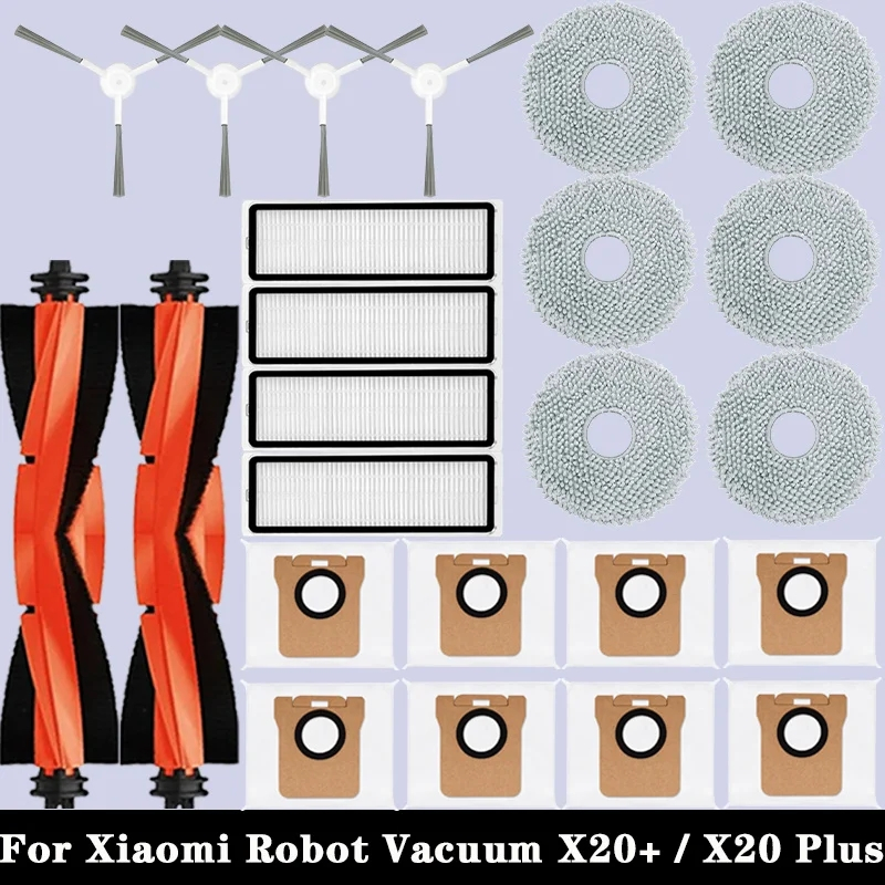 (Modelo compatível) Xiaomi X20+ / X20 Plus sweeping robot main brush, side brush filter, mop, dust bag