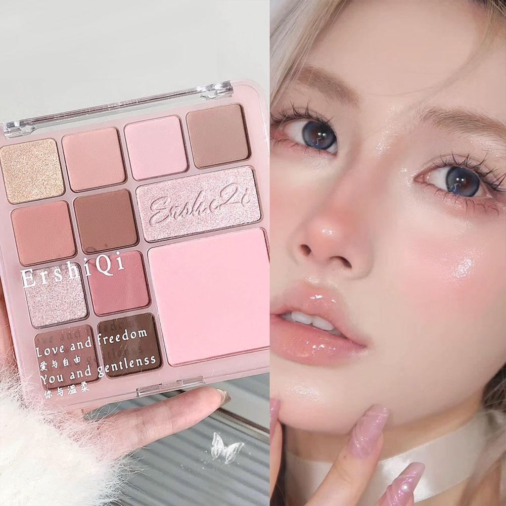 ErshiQi Pink Mist Eyeshadow Shimmer Matte Multifuncional Blush E Paleta De Sombras Para U0A8