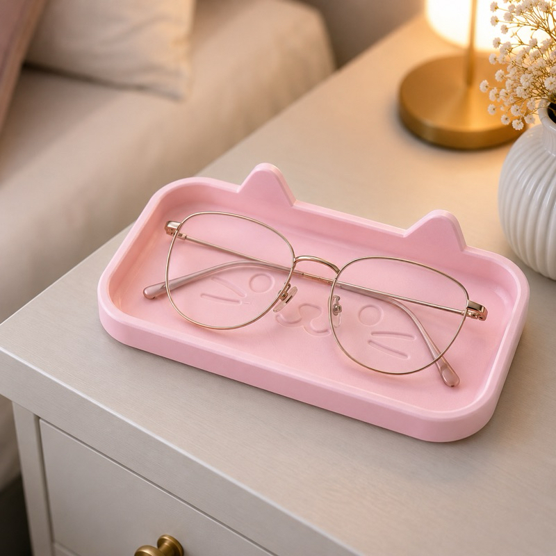 Porta Óculos Gatinho Fofo | Bandeja Organizadora para Óculos de Grau e Sol | Decorativo para Mesa e Cabeceira
