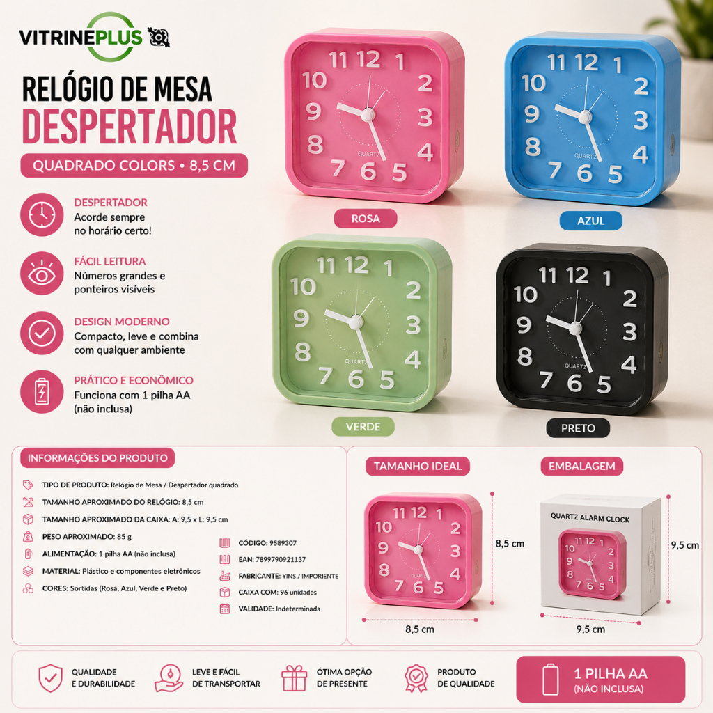 Relógio De Mesa Despertador 8,5cm  Cabeceira Quarto Escritório Decorativo