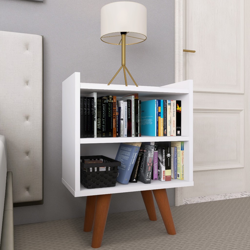 Mesa de Cabeceira Retrô Multiuso com Nicho Organizador Decorativo