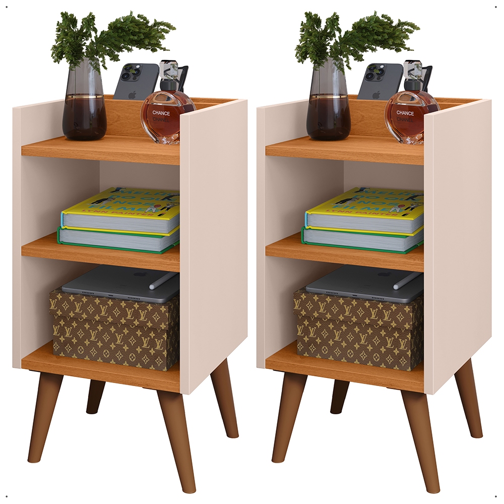 Mesa De Cabeceira Plus Quarto Criado Mudo Retrô Pés Palito Nicho Decorativo Porta Celular