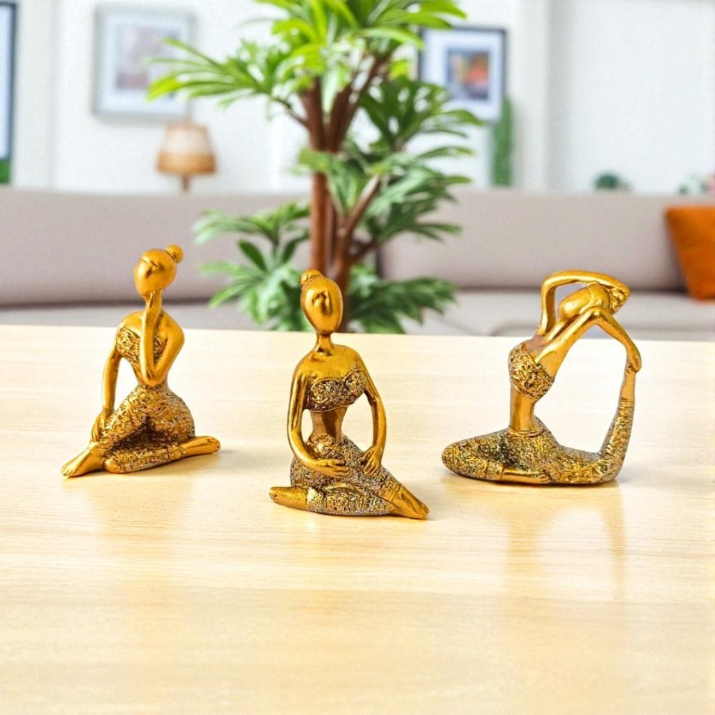Kit Trio Bailarinas Yoga Balé Mini Estatueta Decorativa Enfeite Casa Mesa Cabeceira Sala Estar Decoração Presentes