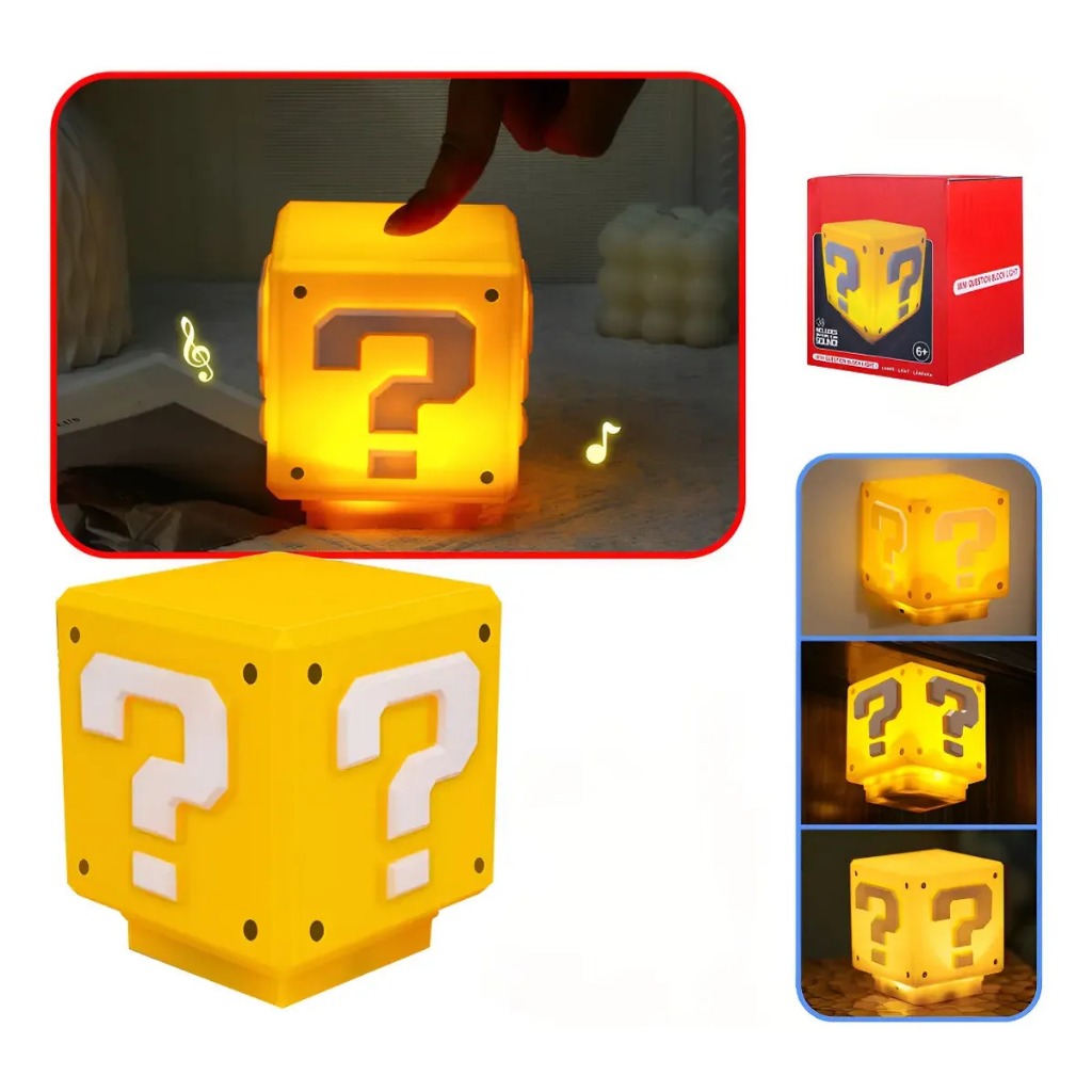 Luminária Super Mario Bloco Interrogação Gamer Abajur Decorativo para Mesa e Estante Cabeceira USB