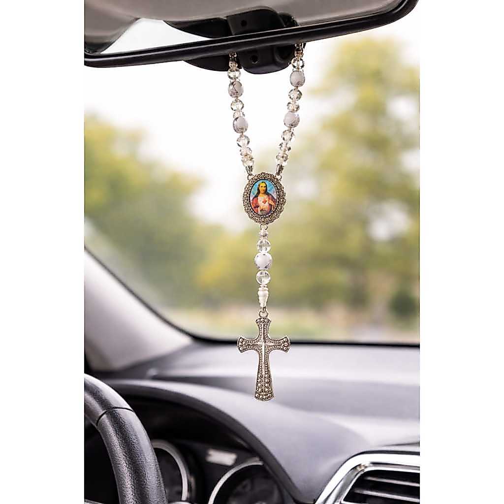 Terço Automotivo Sagrado Coração de Jesus | Fé, Proteção e Paz em Cada Viagem | Ideal para Seu Carro