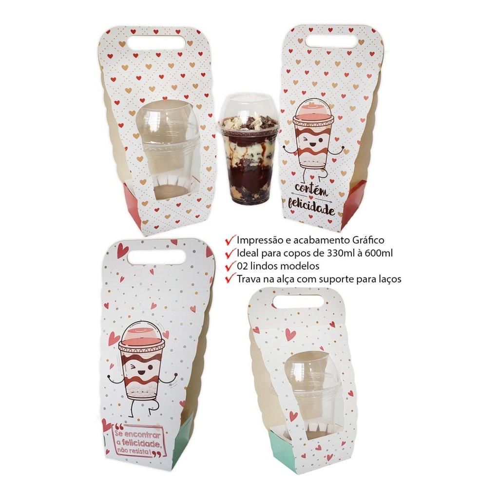 50 Caixas Para Copo Da Felicidade (330ml A 600ml) Grande