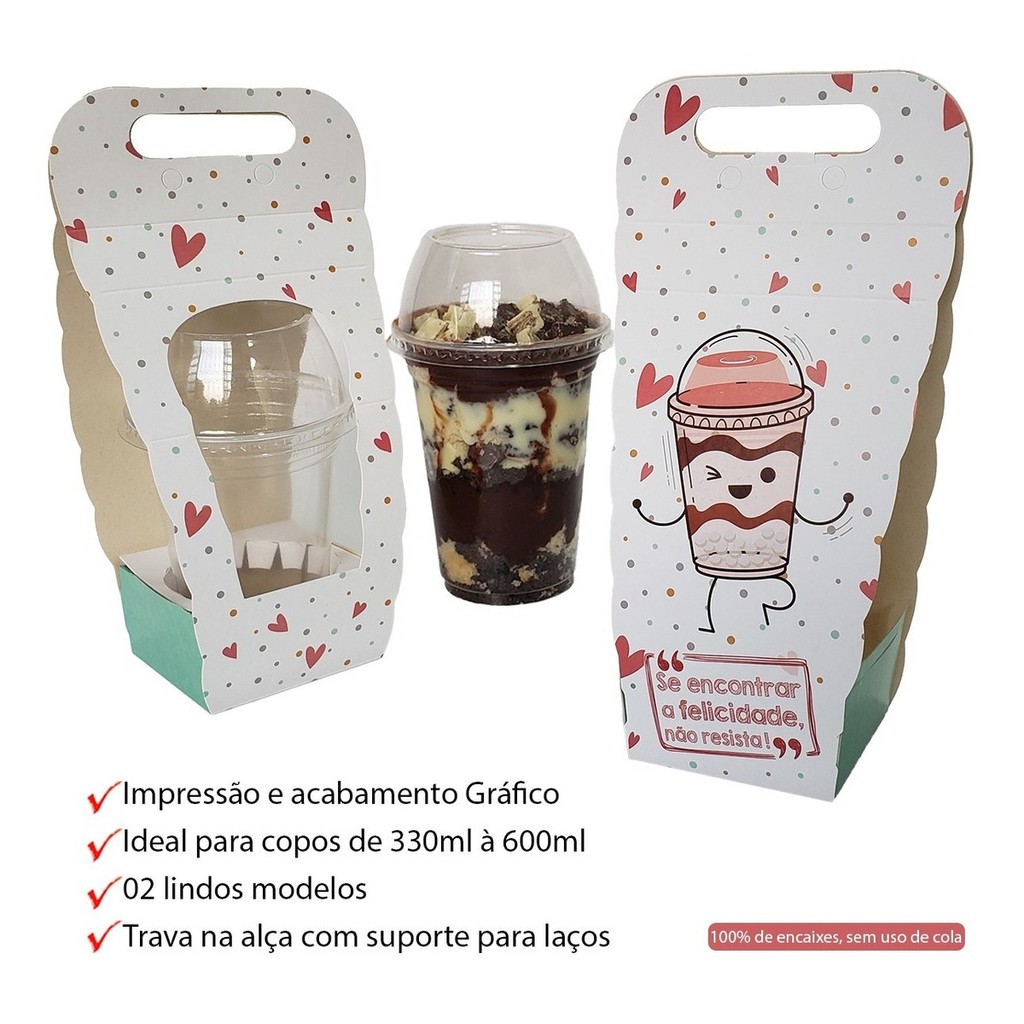 40 Caixas Para Copo Da Felicidade (330ml A 600ml) Com Berço