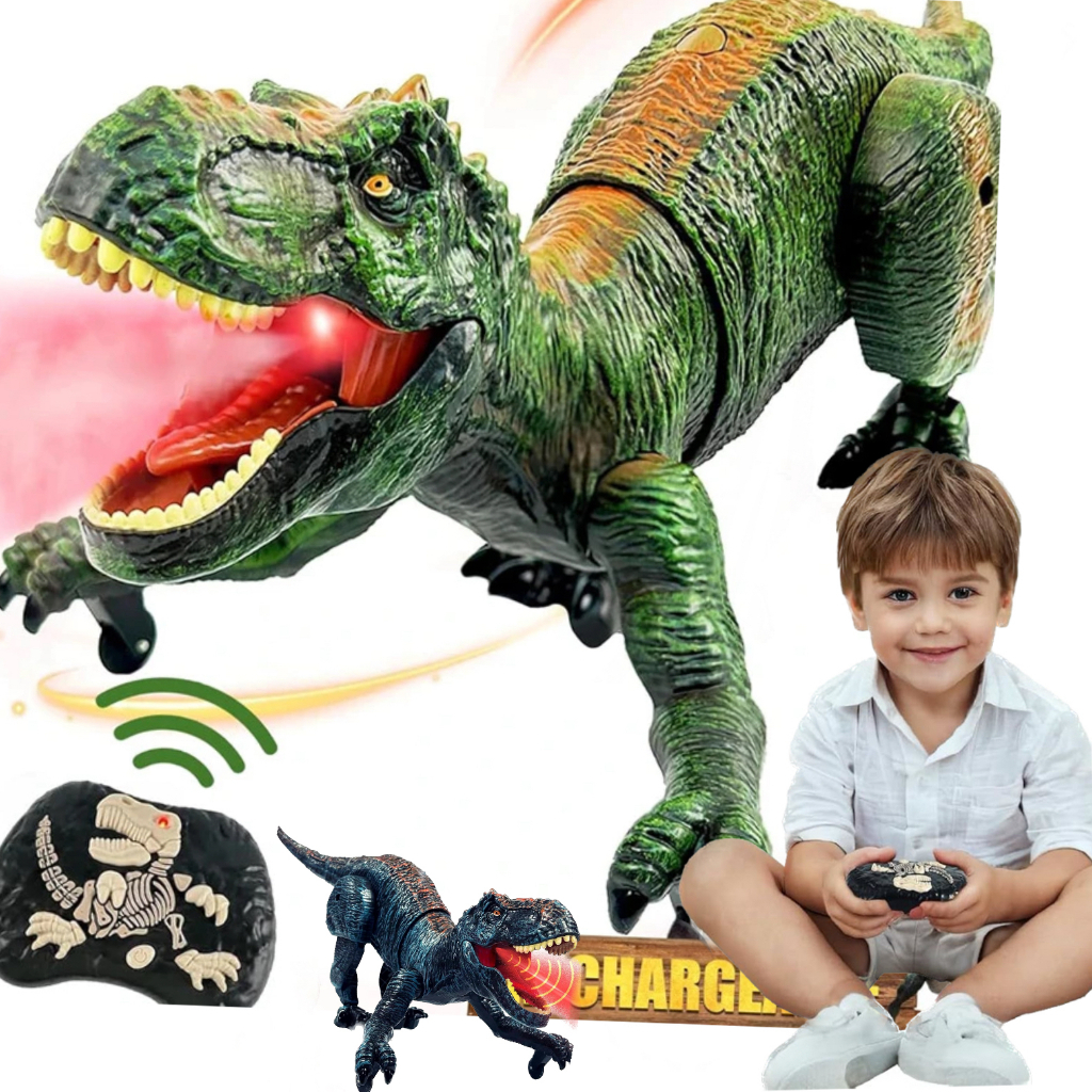 Brinquedo dinossauro Rex Controlo remoto Solta Fumaça Com Luz E Som