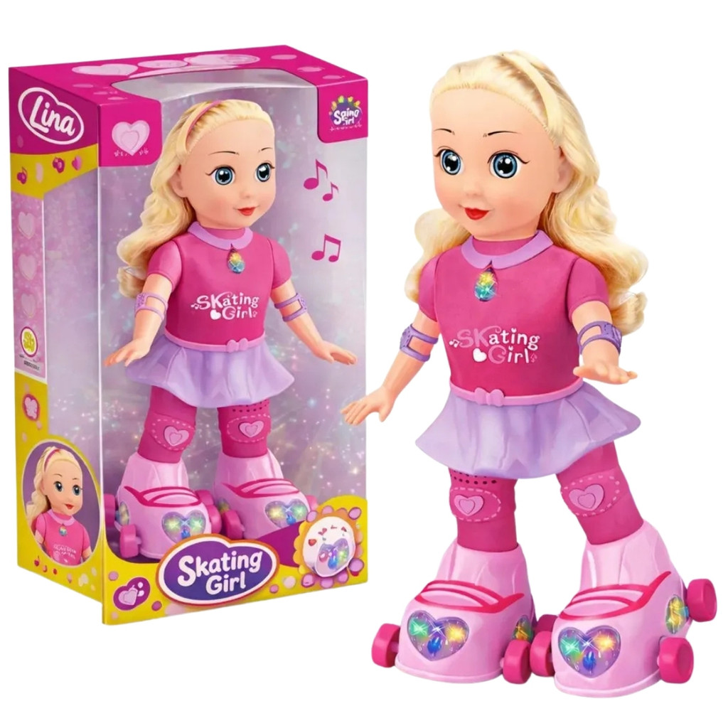 Boneca Musical Patinadora Dança Canta Som Luzes Infantil