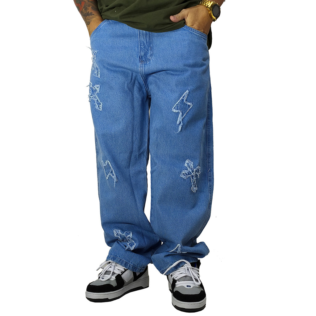 Calça Jeans Trip Side Balão Double Cross Azul C024b