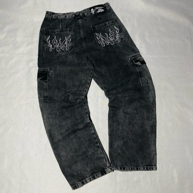 Calça Baggy Jeans Cargo Dupla streetwear TRIP SIDE Original (flame) - Jeans Estonad