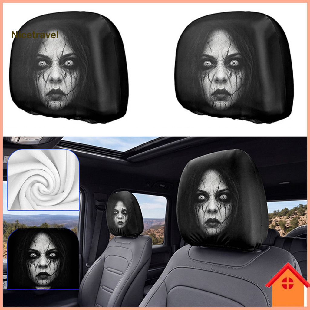 Unique Halloween Road Trip Decor Passenger Prank Props Realistic Double-sided Car Headrest Covers – Illusion Seat Prot
