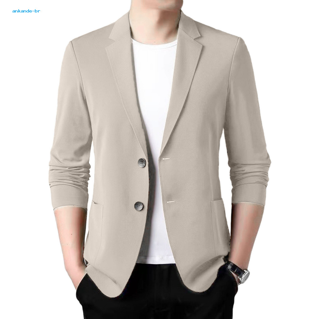 Business Trip Jacket Summer Suit Coat Men's Formal Lightweight Anti-wrinkle Double Button Blazer with Lapel Collar Long