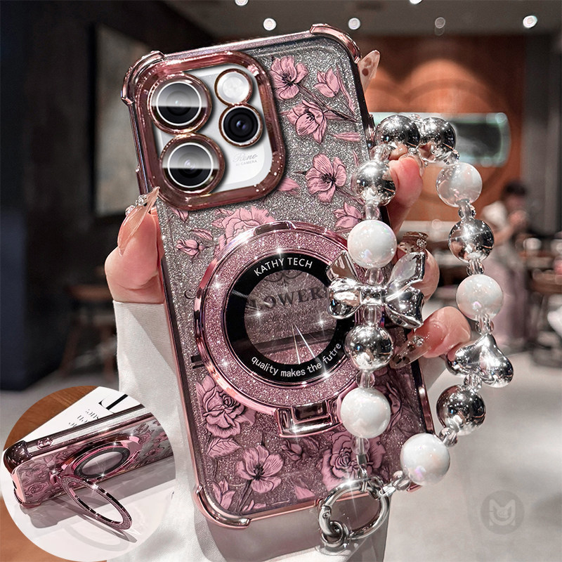 Invólucro Para OPPO Reno 13 14 15 Pro Max 15F 14F 13F 5G Glitter Magnético Suporte De Carregamento Sem Fio Capa Com Puls