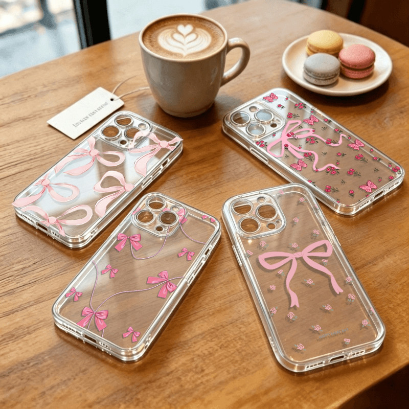 Bonito Rosa Bowknot Embalagem Para RENO 15 16 Pro 14 13 12 16F 15F 14F 13F 12F Caso Capa De Silicone Transparente Macio