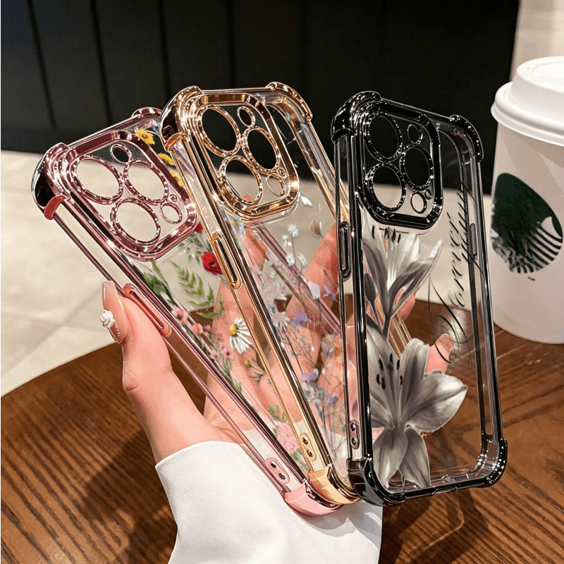 Capa Para RENO 15F 15 Pro 5G 14F 13F 11F 12F 14 13 11 12 10 Chapeamento Flores Padrão Moda Macio Transparente À Prova De