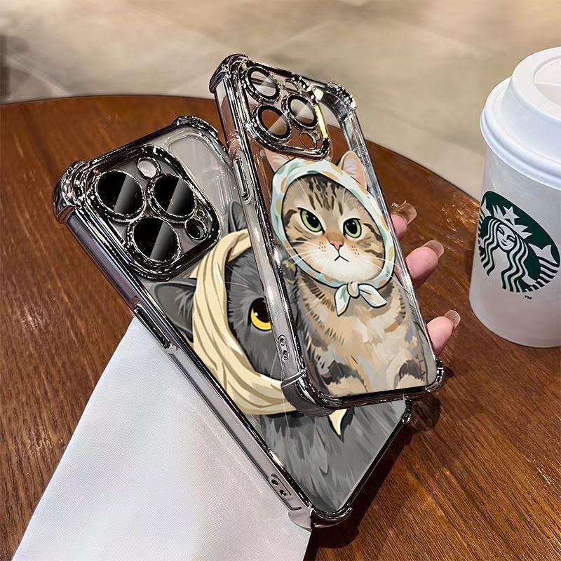 Capa Para RENO 15F 15 Pro 5G 14F 13F 11F 12F 14 13 11 12 10 Bandana Gato Chapeamento À Prova De Choque Transparente Maci