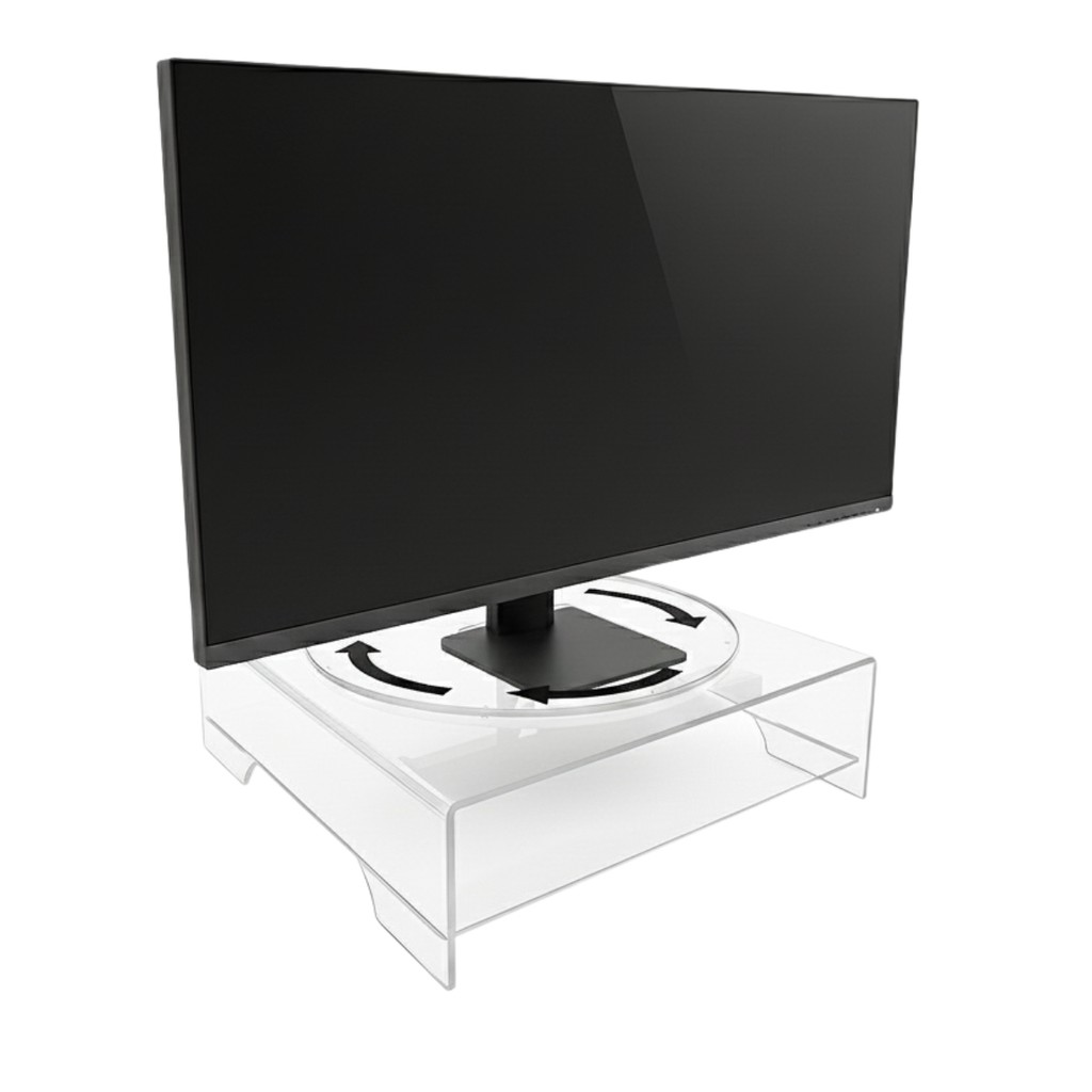 Suporte Monitor Giratório Acrílico Pc Rotativo Apoio Resistente Tela Bancada Elevado Ergonômico