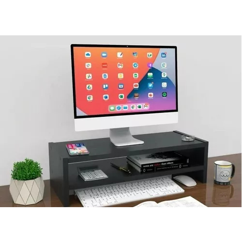 Suporte Monitor Duplo Computador Para Escritório Em 100% MDF Preto Ergonômico Pronta Entrega