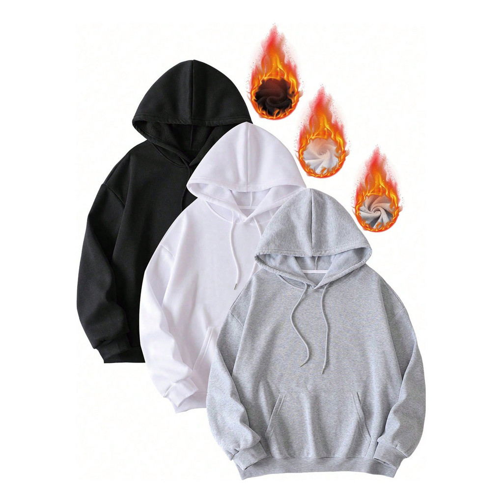 Kit 3 Moletons Unissex Cor Sólida Calor De Inverno Básico