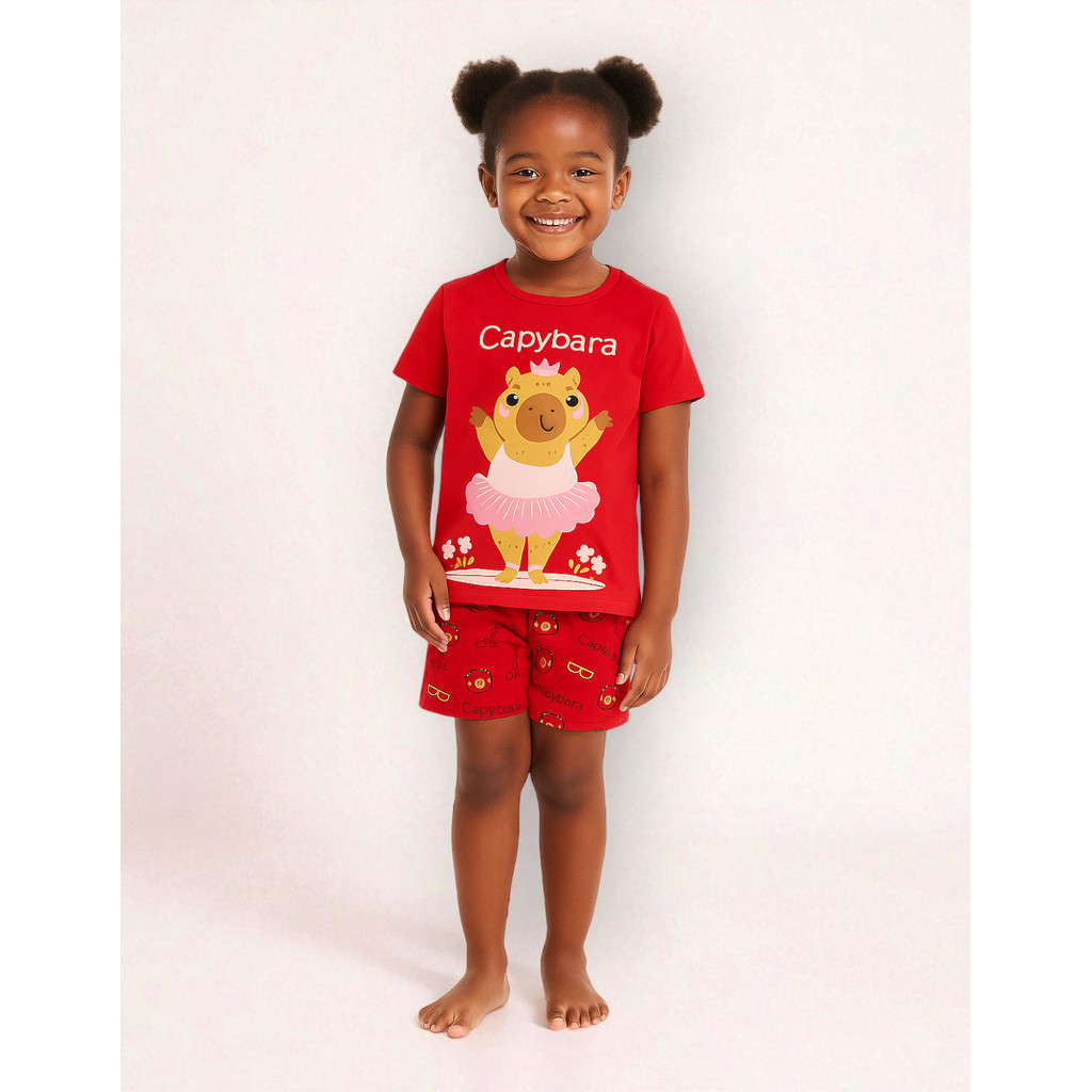 Kit 4 Pijaminha Infantil Menina De Verão Capivara Cores Sortidas Malha Leve E Fresquinha Ideal Noites De Calor