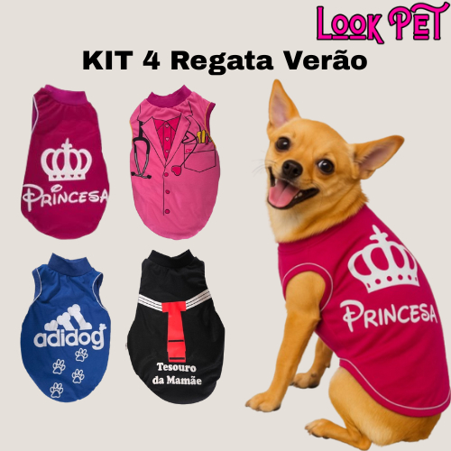 Kit 4 Regata Pet Cão Gato Roupinha Calor Roupa Para Cachorro Verão Cor e Estampas Variadas.