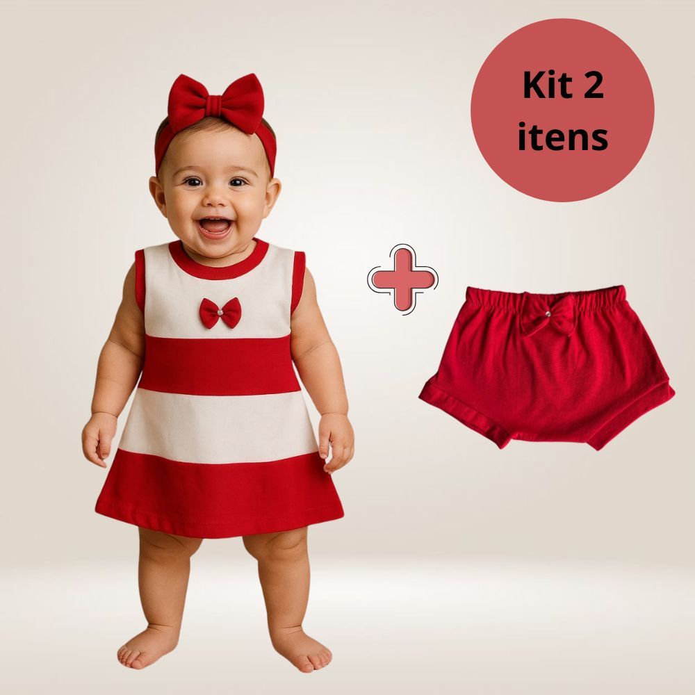 Kit Vestido e Shortinho tapa fralda bebê menina básico, leve e confortável, roupa fresquinha para calor várias cores