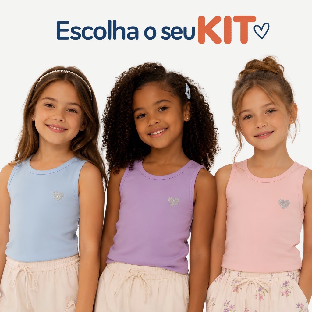 Kit 2 ou 4 Regata Infantil Menina Algodão Cores Variadas Roupa De Calor Criança 4 ao 12 Anos