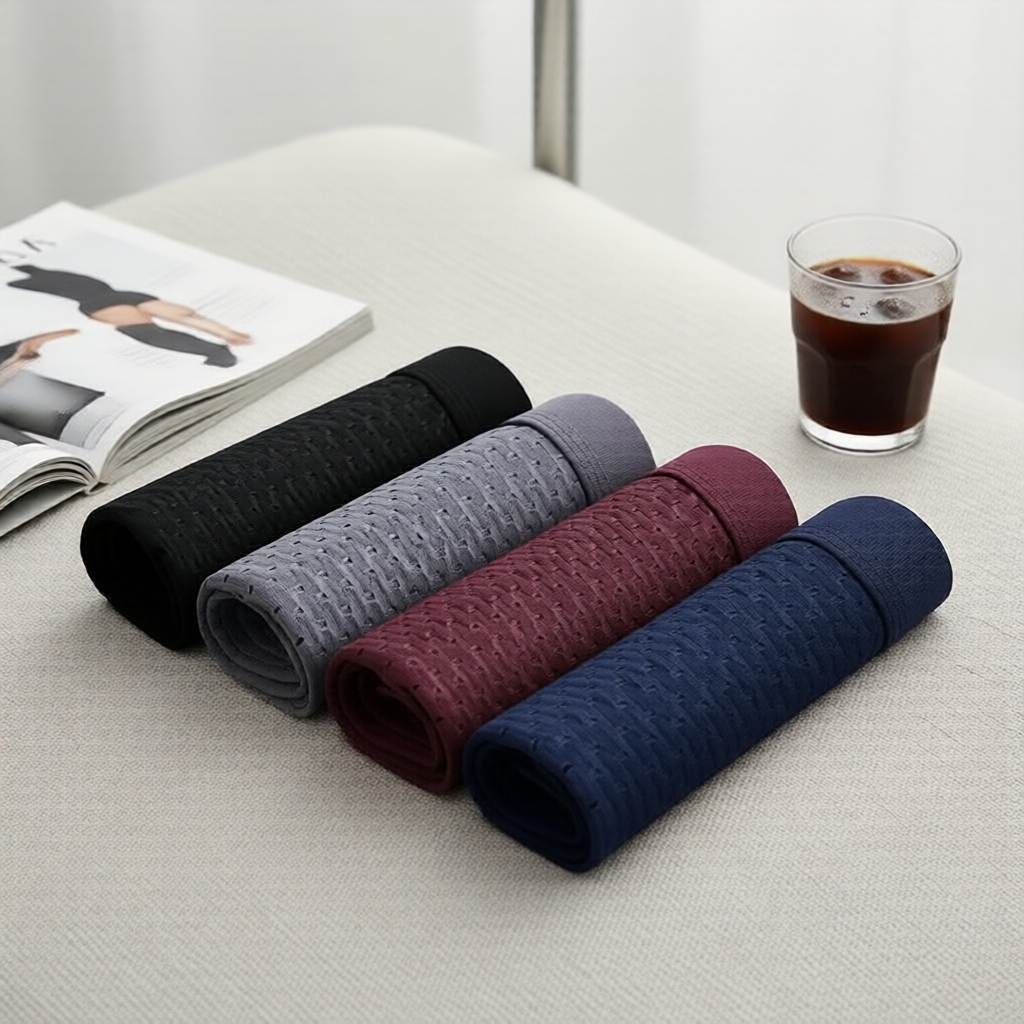 Conjunto de 4 Cuecas Masculinas de Seda Gelada, Cores Sólidas Clássicas, Boxers Respiráveis para o Calor