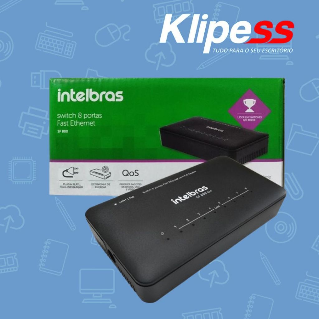 Switch 8 Portas Fast Ethernet 10/100 Mbps Intelbras SF 800 Q+