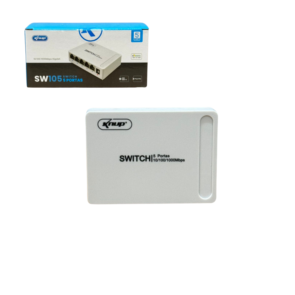 Switch 5 Portas Gigabit Hub Para Internet Lan Rede Fast Rj45 10/100/1000 Mbps Com Fonte De Alimentação