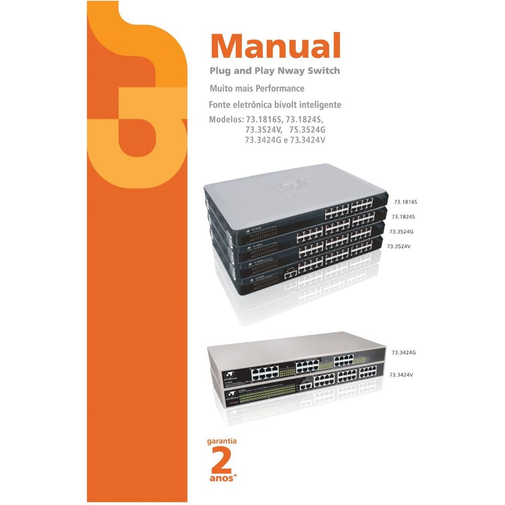 Switch 24 portas fast 10/100 Mbps para Rack 19u Plug And Play GTS Network 731824s