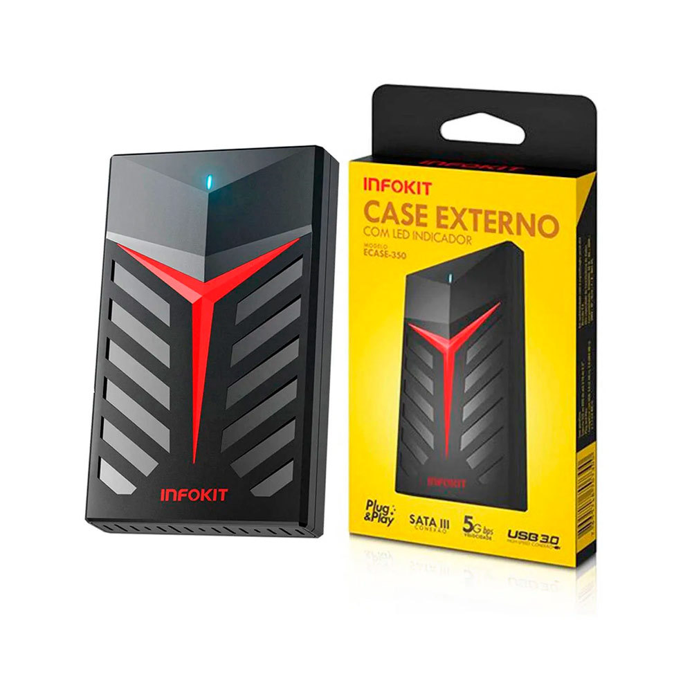 Case Para Hde Ssd Gamer 2.5 Sata Ii Usb 3.0 Fast 5 Gbps Uasp 3tb Infokit - Ecase-350
